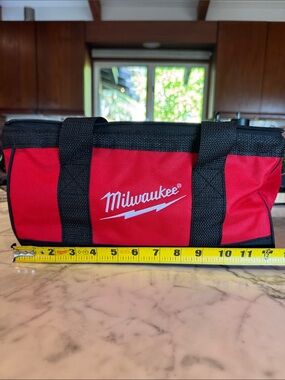 Milwaukee Heavy Duty Contractor Tool Bag 12” Red Black Zipper NWOT